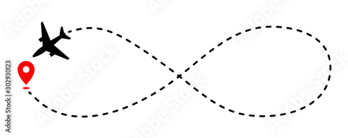 Obraz na płótnie Airplane track to point with dashed line way on white background w salonie