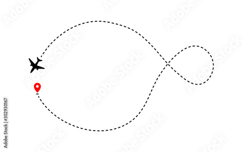 Obraz na płótnie Airplane track to point with dashed line way on white background w salonie