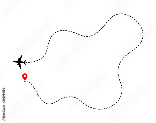 Obraz na płótnie Airplane track to point with dashed line way on white background w salonie