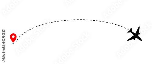 Obraz na płótnie Airplane track to point with dashed line way on white background w salonie