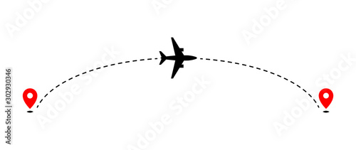Obraz na płótnie Airplane track to point with dashed line way on white background w salonie