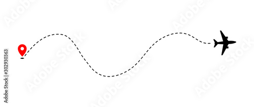 Obraz na płótnie Airplane track to point with dashed line way on white background w salonie