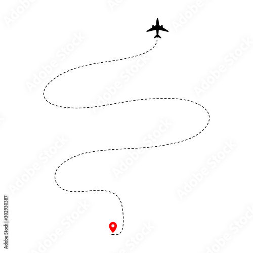 Obraz na płótnie Airplane track to point with dashed line way on white background w salonie