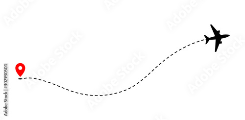 Obraz na płótnie Airplane track to point with dashed line way on white background w salonie
