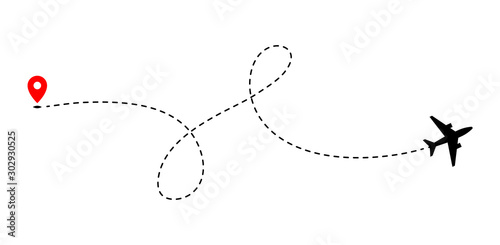 Obraz na płótnie Airplane track to point with dashed line way on white background w salonie