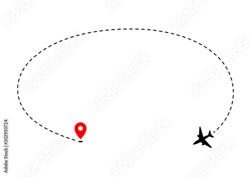 Obraz na płótnie Airplane track to point with dashed line way on white background w salonie
