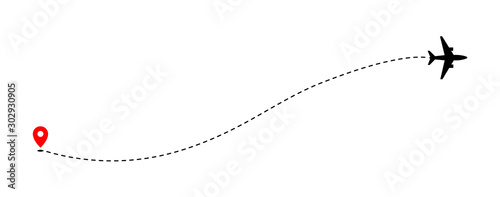 Obraz na płótnie Airplane track to point with dashed line way on white background w salonie