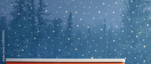 table on star forest background photo