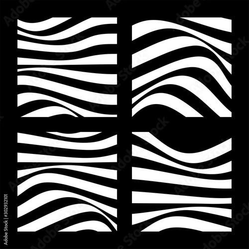 Set of 4 abstract backgrounds with wavy lines. Minimalist black and white abstract design. Vector Illustration.