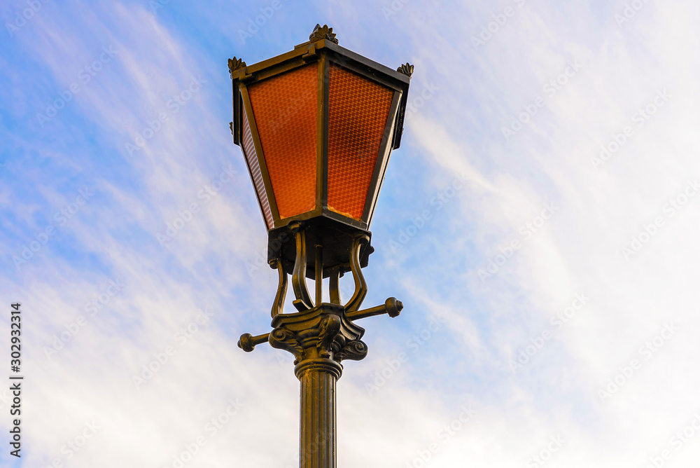 street lamp on blue sky background