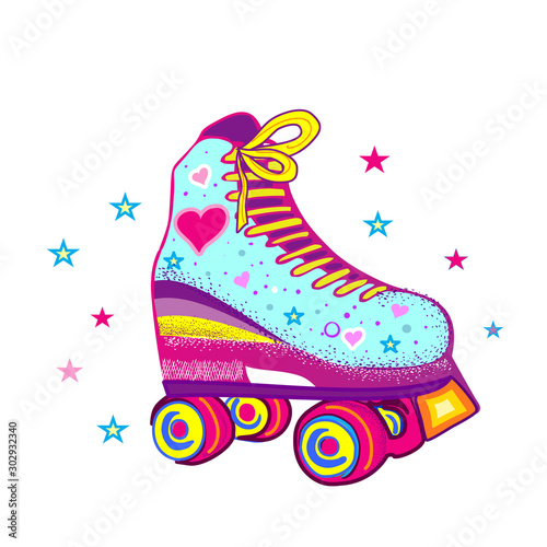 Roller skates on a white background. Wall stickers. Lets roll
