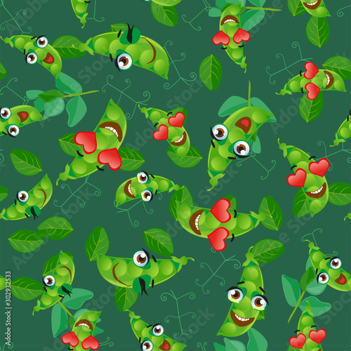 Cute seamless pattern with cartoon green pea