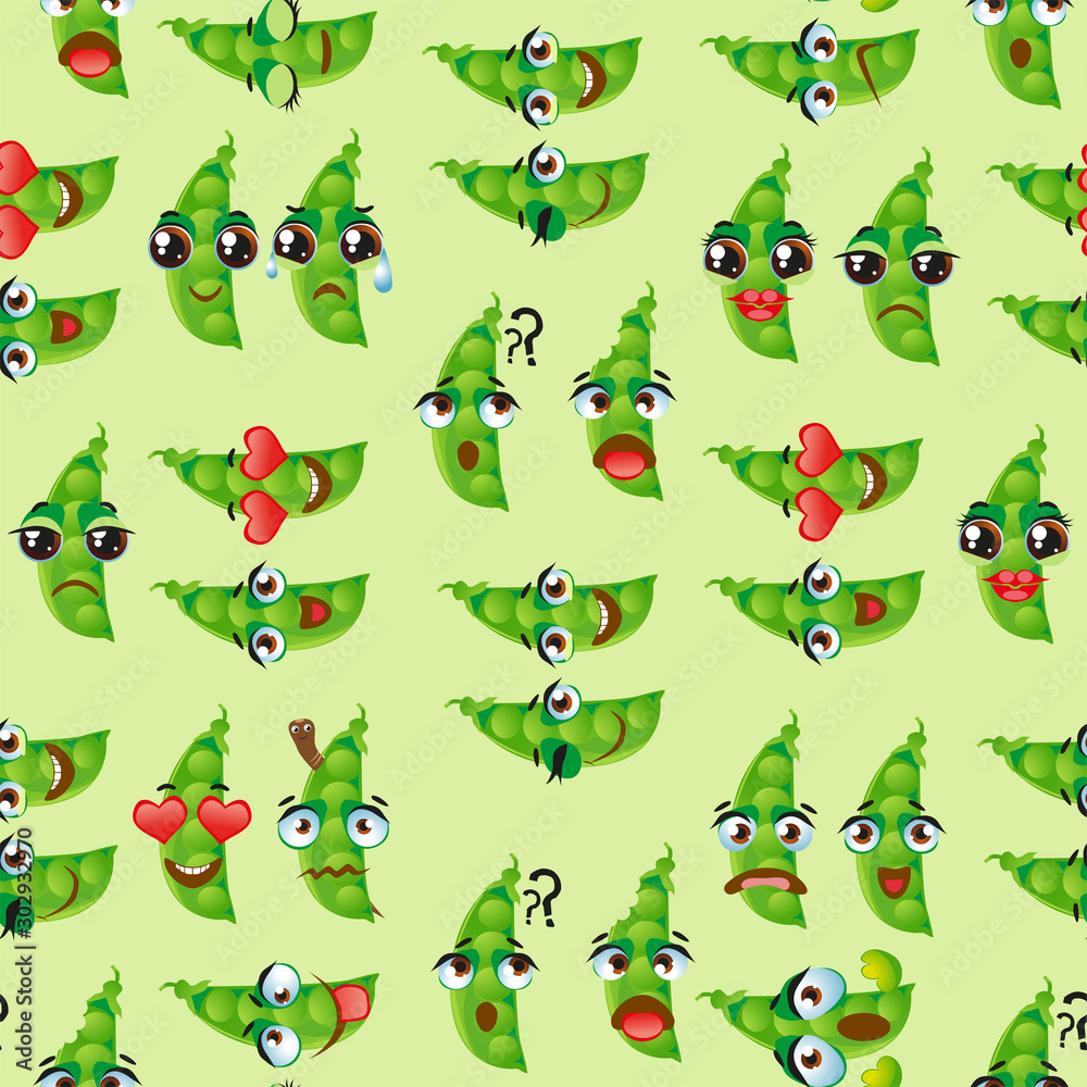 Obraz premium Cute seamless pattern with cartoon green pea