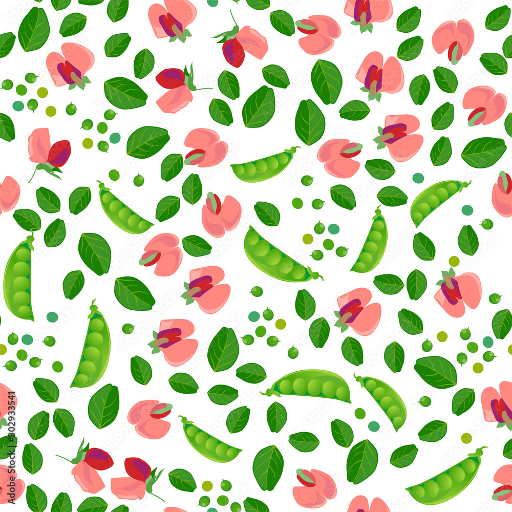 Cute seamless pattern with cartoon green pea Cute seamless pattern with cartoon green pea