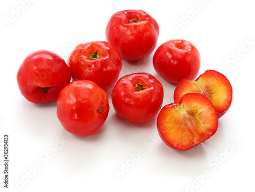 acerola fruit, barbados cherry isolated on white background