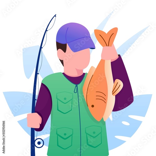 fisherman with fish on his hand illustration