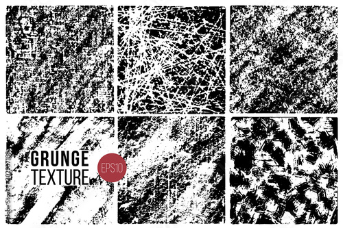 Grunge textures set. Backgrounds. Monochrome abstract grain surfaces for design.