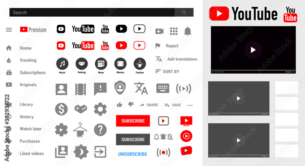 Youtube. Mobile ui social speech bubbles. video player user button