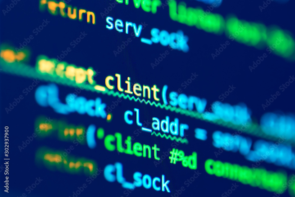 Code of programming language on the screen of laptop. Software development. Programmer coding web application client server. Developer of program code. Coding Code of programming language on the screen of laptop. Software development. Programmer coding web application client server. Developer of program code. Coding