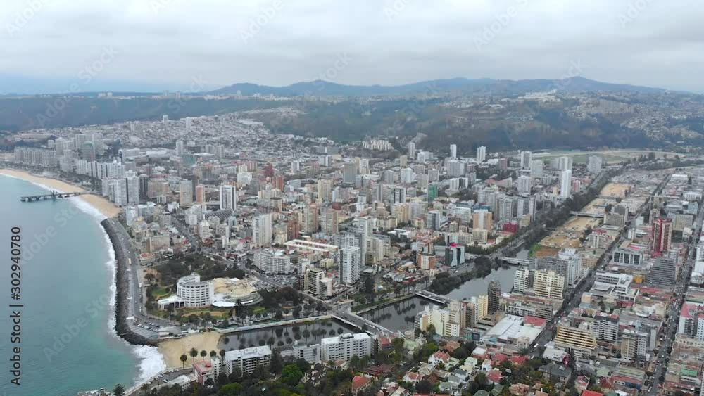 Bridges Estuary Marga watercourse (Vina del Mar Chile) aerial view drone footage Bridges Estuary Marga watercourse (Vina del Mar Chile) aerial view drone footage