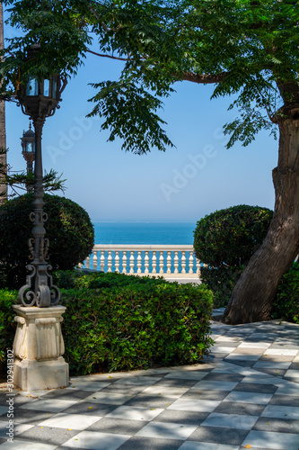 Beautiful green parks with ocean view in one of oldest city in Europe, Cadiz, Andalusia, Spain