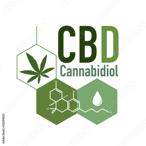 Health and medical concept icon or logo for  CBD products by cbd molecule on green tone