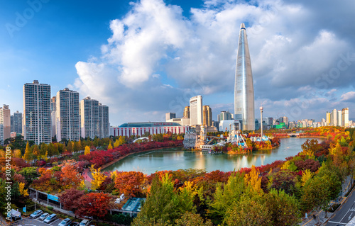 Obraz na płótnie aerial view of seoul in autumn south korea w salonie