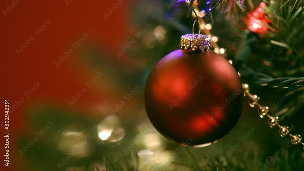 Christmas tree ornaments with colorful lights, 4k