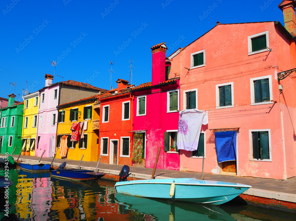 View of the colorful houses in Burano island, Venice, Italy