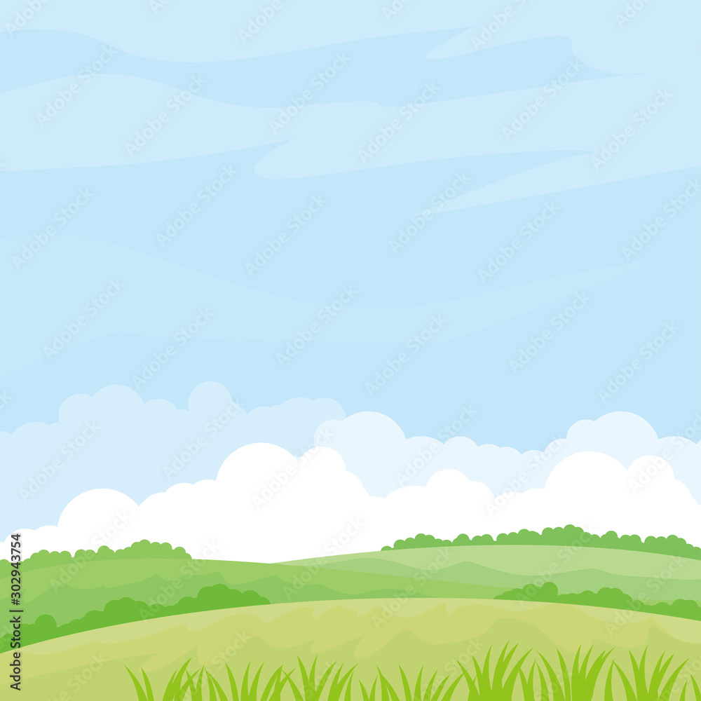 Nature landscape vector illustration. Field vector illustration with green grass and some plant - obrazy, fototapety, plakaty 