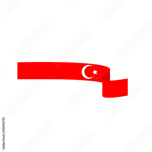Vector illustration of wavy ribbon with Turkish national flag colors for your graphic and web desig