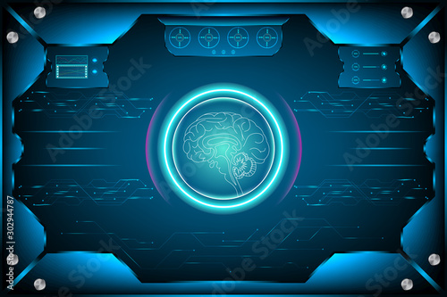 Futuristic Interface artificial intelligence. brain scan in HUD technology concept. illustration vector design