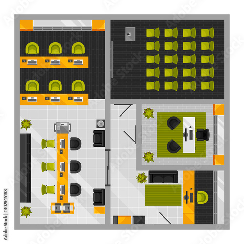 Modern office interior top view vector illustration