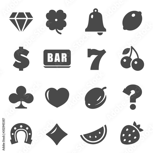 Slot machine black glyph icons vector set