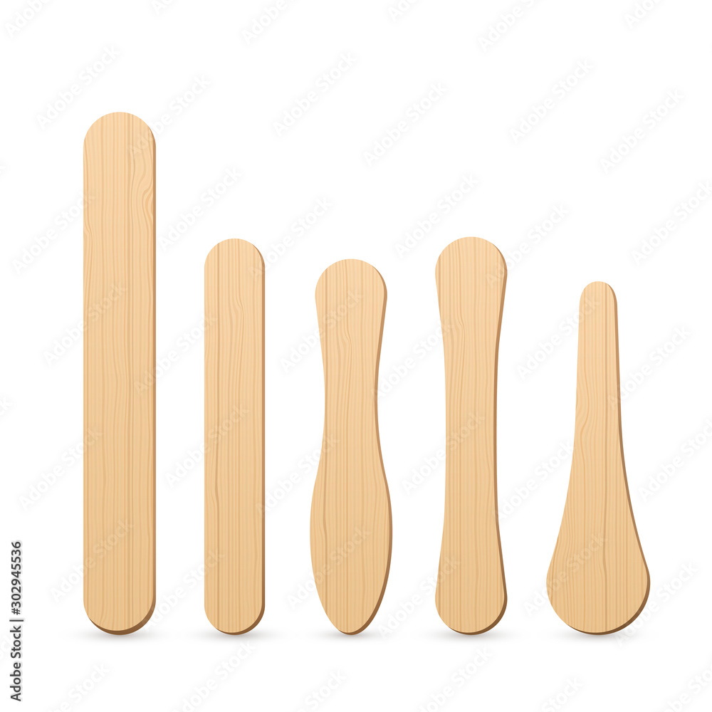Ice cream wooden sticks flat vector illustrations set Ice cream wooden sticks flat vector illustrations set