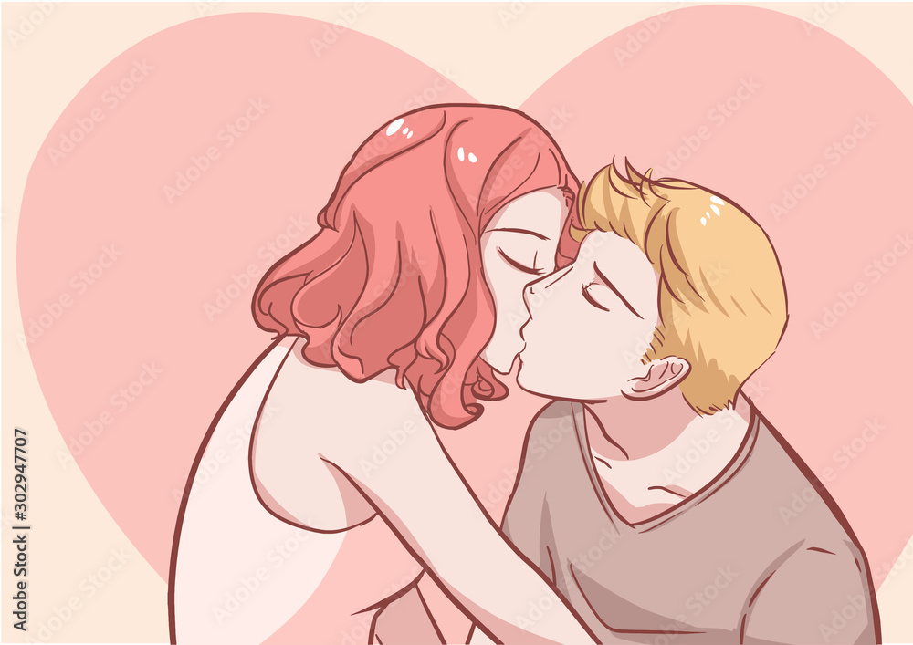 Couple in love sexy kiss lover wearing casual cloth cute pink and blond  hair colors sweet anime style drawing pastel vector illustration Stock  Vector | Adobe Stock