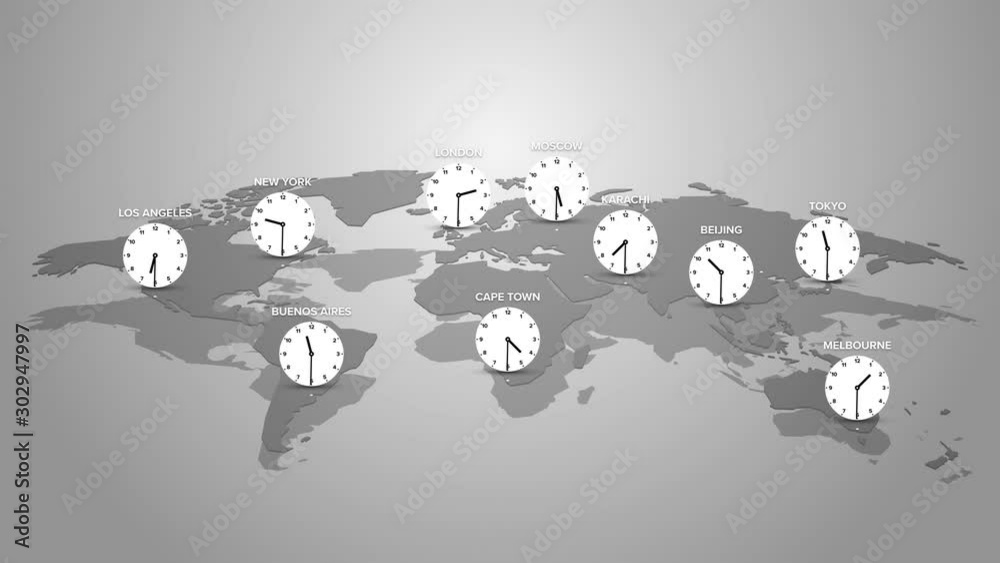 Concept Of Time Zones On Planet Earth With Selected Big Cities And concept-of-time-zones-on-planet-earth-with-selected-big-cities-and