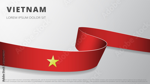 Flag of Vietnam. Realistic wavy ribbon with Vietnamese flag colors. Graphic and web design template. National symbol. Independence day poster. Abstract background. Vector illustration.