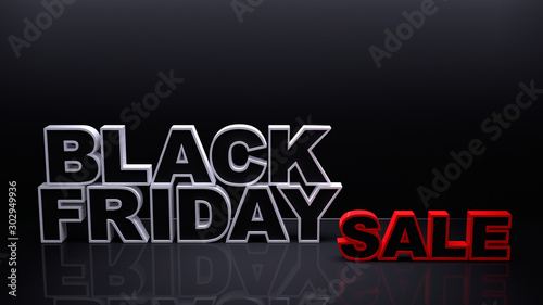 Three-dimensional "BLACK FRIDAY" and "SALE" characters on a dark background. Black friday sale concept. 3D render