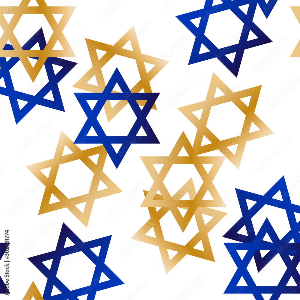 Seamless pattern with gold and blue Star of David. Template for background, banner, card, poster, web, textile. Vector EPS10 illustration. Seamless pattern with gold and blue Star of David. Template for background, banner, card, poster, web, textile. Vector EPS10 illustration.