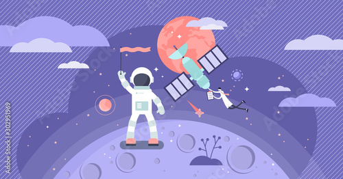 Lunar mission space exploration tiny person vector illustration concept