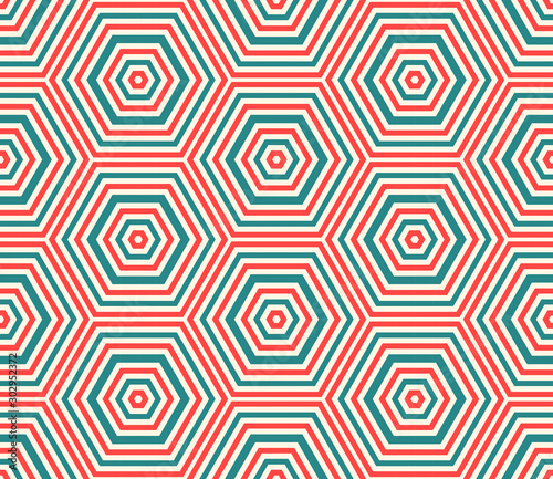 Striped hexagon seamless pattern. Linear geometric background. Vector illustration.      