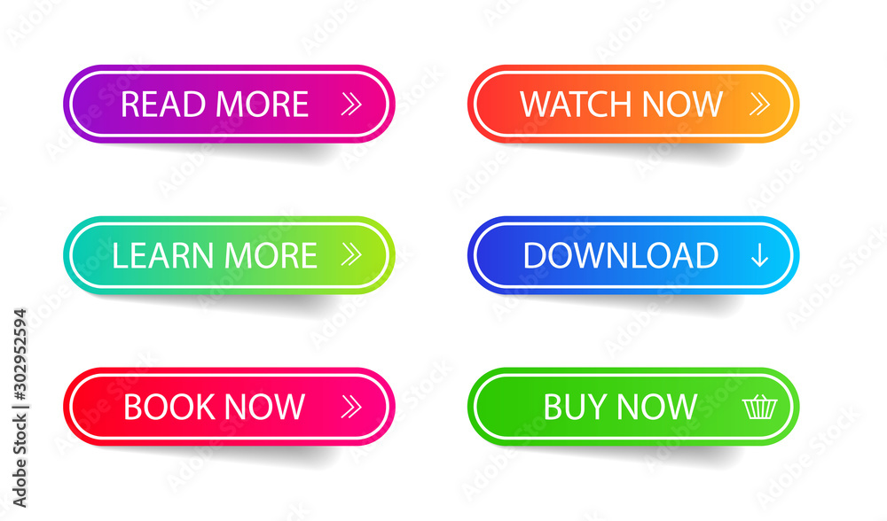 Set of modern button for infographic, web, modile, game. Colorful call action icon. Template gradient navigation button menu. Infographic button read, more isolated. Button collection. vector