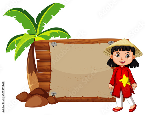 Happy girl in vietnamese costume