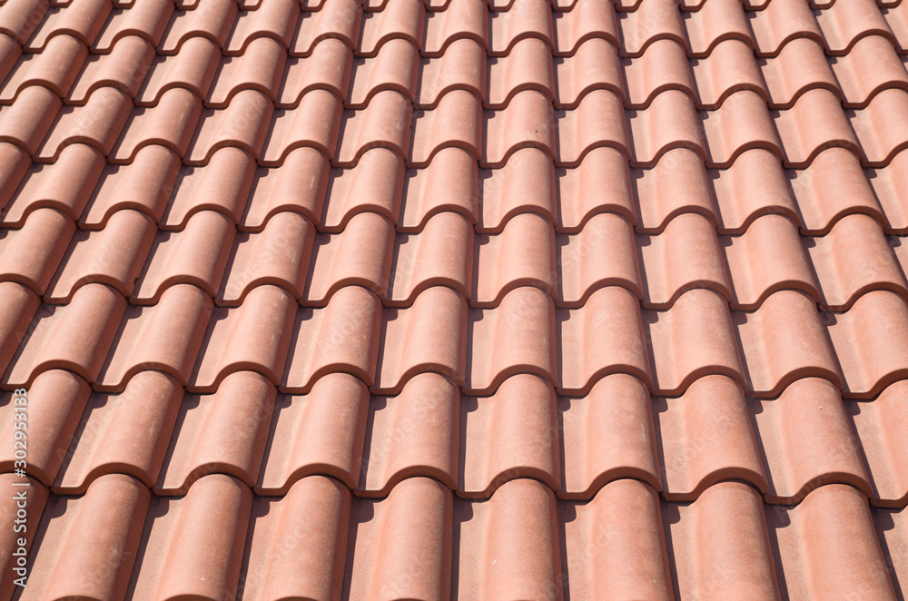 New roof with ceramic tiles close up New roof with ceramic tiles close up