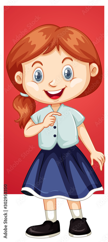 Happy girl pointing hand