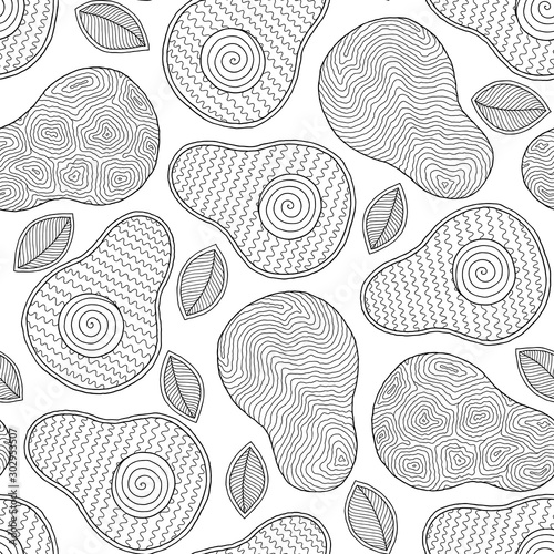 Fototapeta Naklejka Na Ścianę i Meble -  Hand drawn doodle avocado seamless pattern.