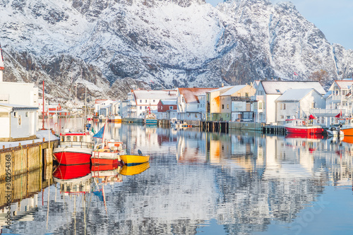 beautiful fishing town of henningsvaer at lofoten islands, norway	 photo