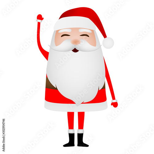 Cartoon funny santa claus waving hand isolated on white