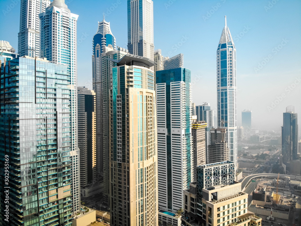 Dubai, Dubai / United Arab Emirates / 10 19 2019: Dubai Marina Towers Fog